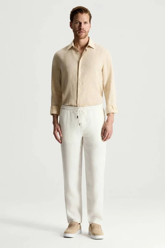 Hemington - Saf Keten Bağcıklı Beyaz Pantolon (2)