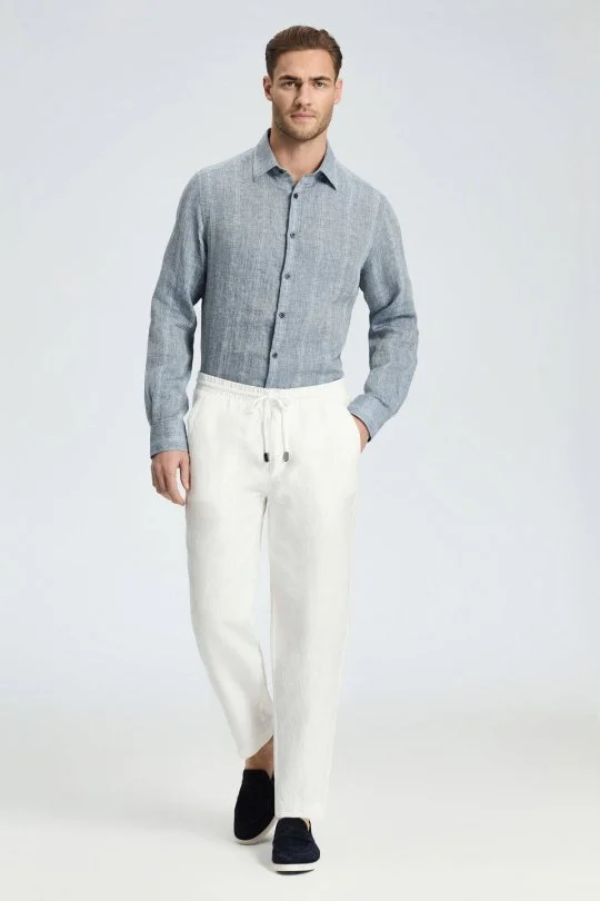 Hemington - Saf Keten Bağcıklı Kırık Beyaz Pantolon (2)