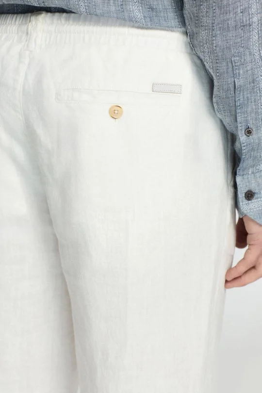 Hemington - Saf Keten Bağcıklı Kırık Beyaz Pantolon (5)