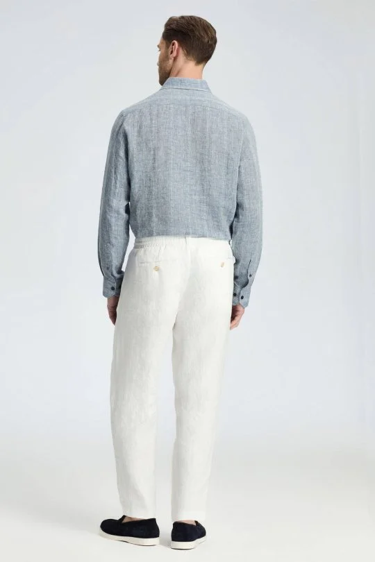 Hemington - Saf Keten Bağcıklı Kırık Beyaz Pantolon (4)