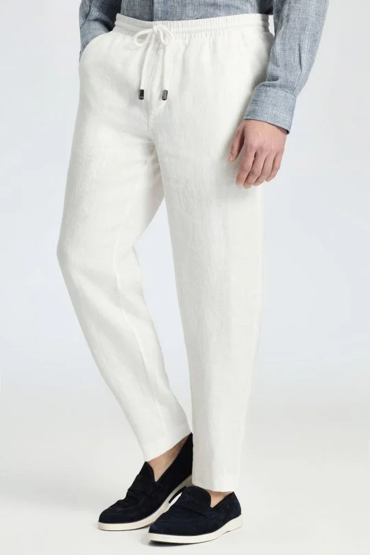 Hemington - Saf Keten Bağcıklı Kırık Beyaz Pantolon (1)