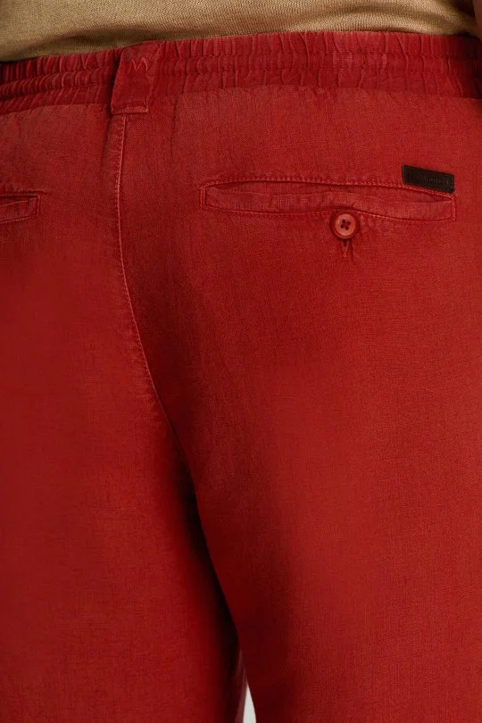 Hemington - Saf Keten Bağcıklı Koyu Kırmızı Pantolon (5)