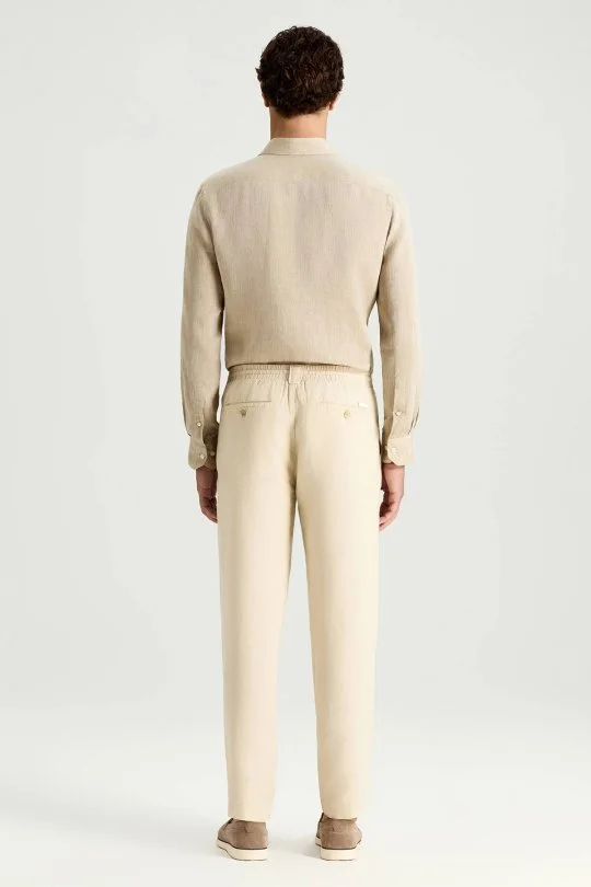 Hemington - Saf Keten Bağcıklı Krem Pantolon (5)