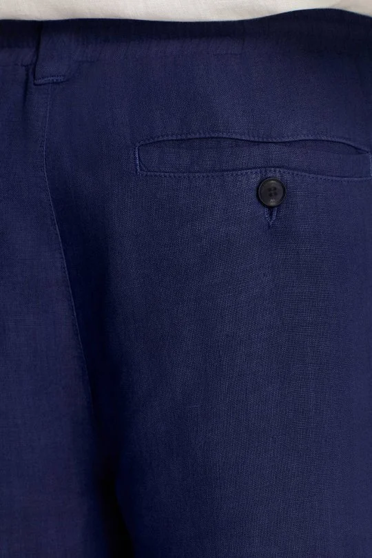 Hemington - Saf Keten Bağcıklı Mavi Pantolon (4)