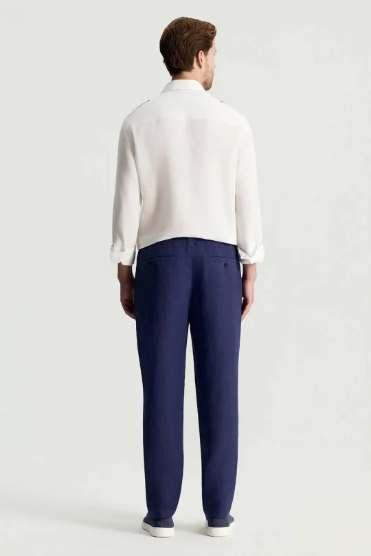 Hemington - Saf Keten Bağcıklı Mavi Pantolon (5)