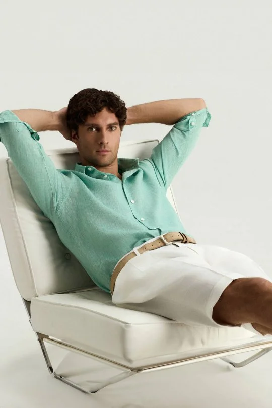 Saf Keten Beyaz Pileli Şort