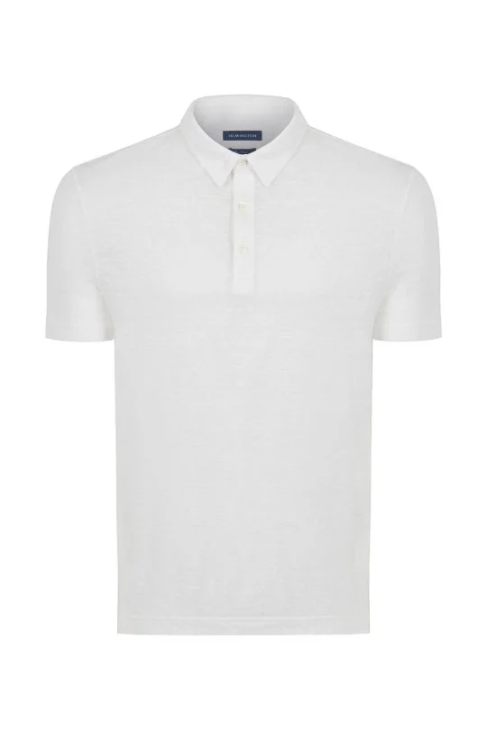 Hemington - Saf Keten Beyaz Polo Yaka T-Shirt (7)