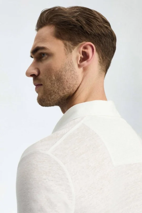 Hemington - Saf Keten Beyaz Polo Yaka T-Shirt (3)