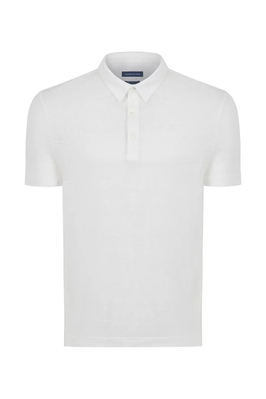 Hemington - Saf Keten Beyaz Polo Yaka T-Shirt (9)