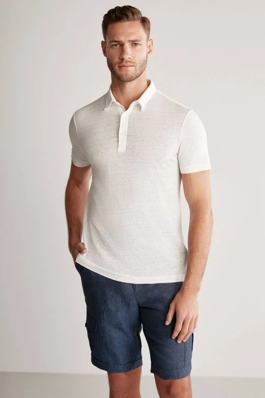 Hemington - Saf Keten Beyaz Polo Yaka T-Shirt (1)