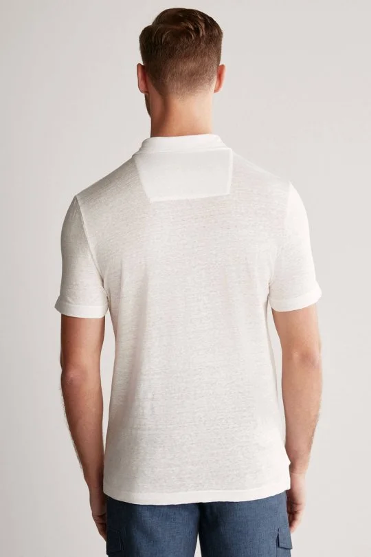 Hemington - Saf Keten Beyaz Polo Yaka T-Shirt (6)