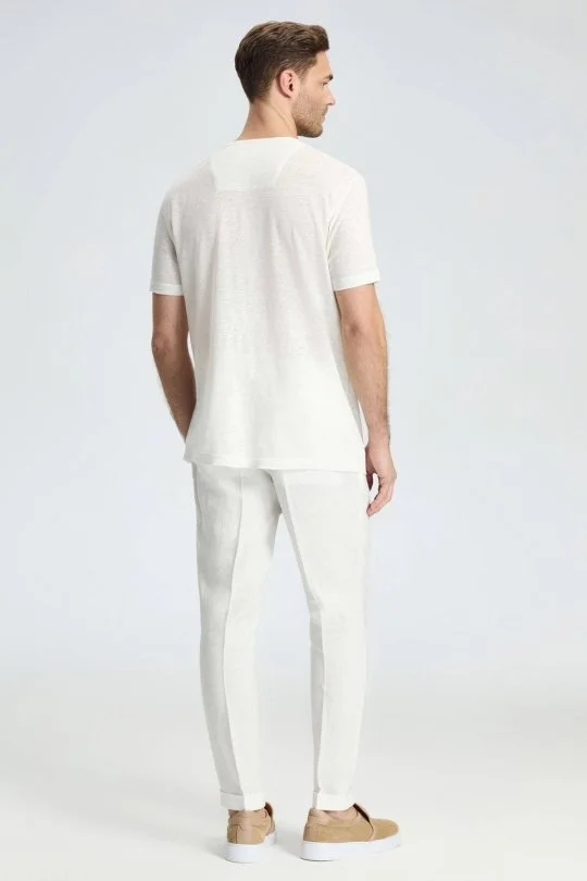 Hemington - Saf Keten Bisiklet Yaka Beyaz Basic T-Shirt (6)