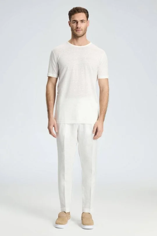 Hemington - Saf Keten Bisiklet Yaka Beyaz Basic T-Shirt (2)