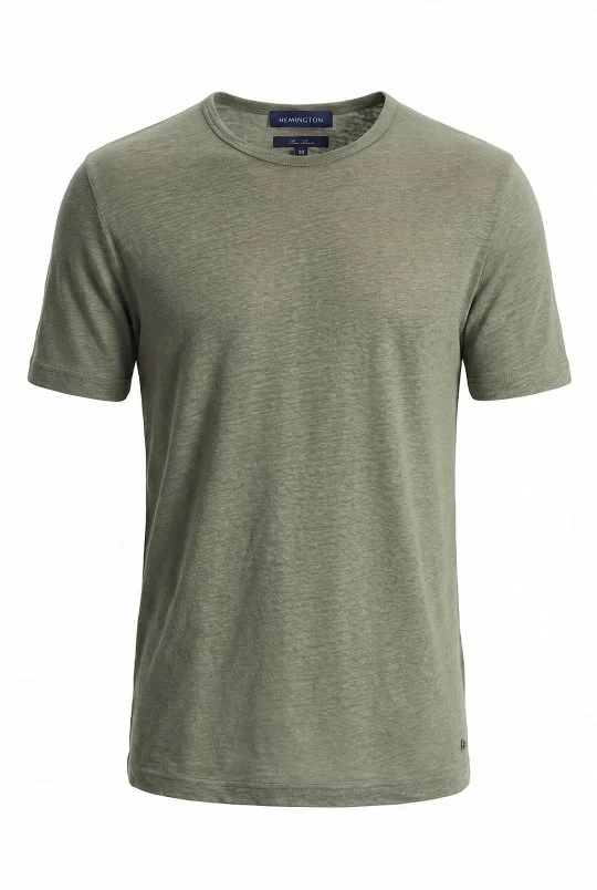 Hemington - Saf Keten Haki Bisiklet Yaka T-Shirt (7)