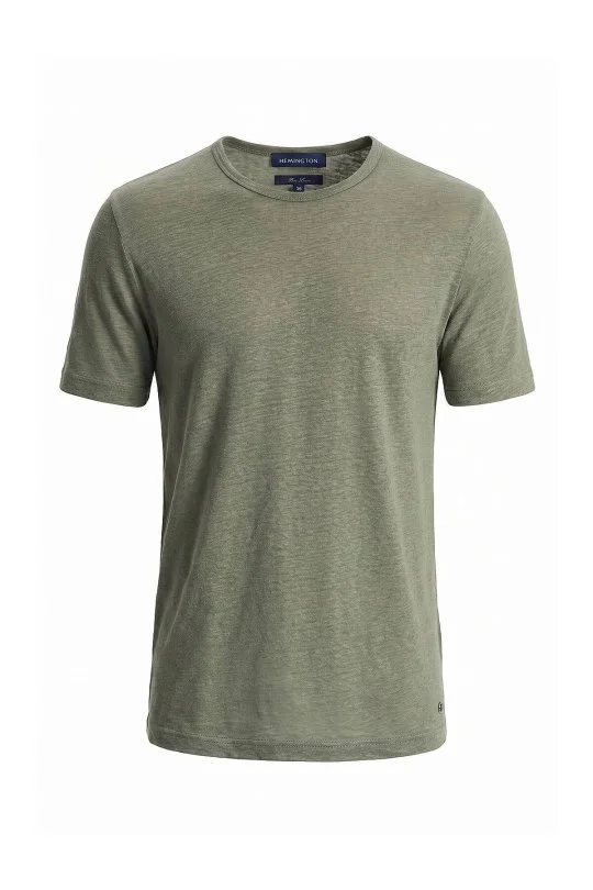 Hemington - Saf Keten Haki Bisiklet Yaka T-Shirt (7)