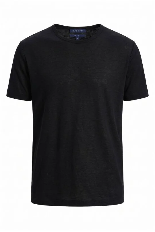 Hemington - Saf Keten Siyah Bisiklet Yaka T-Shirt (7)