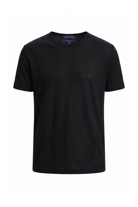 Hemington - Saf Keten Siyah Bisiklet Yaka T-Shirt (7)