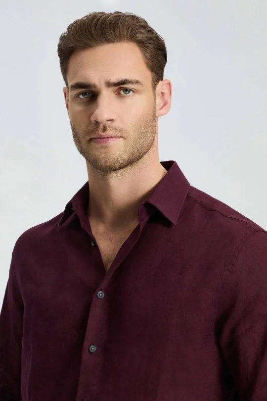 Hemington - Bordo Saf Keten Spor Gömlek (1)