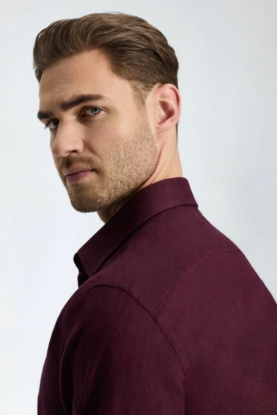 Hemington - Bordo Saf Keten Spor Gömlek (2)