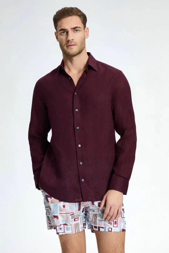 Hemington - Bordo Saf Keten Spor Gömlek (5)