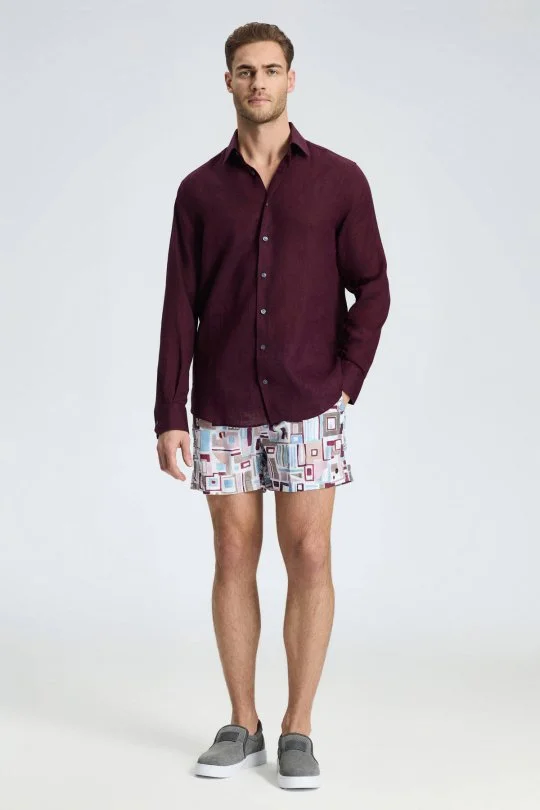 Hemington - Bordo Saf Keten Spor Gömlek (4)