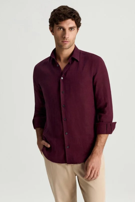 Hemington - Bordo Saf Keten Spor Gömlek (1)