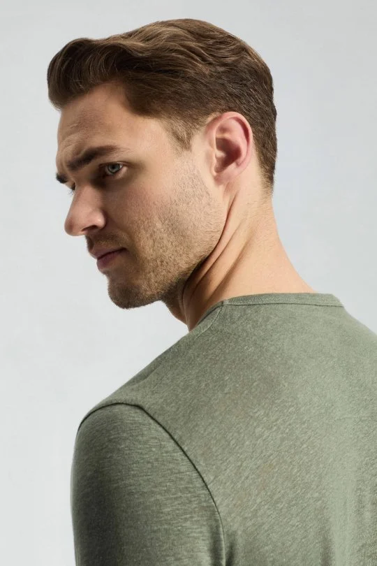 Hemington - Saf Keten Haki Bisiklet Yaka T-Shirt (3)