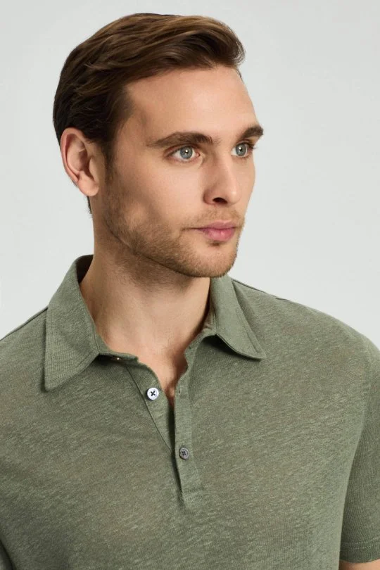 Hemington - Saf Keten Haki Polo Yaka T-Shirt (4)