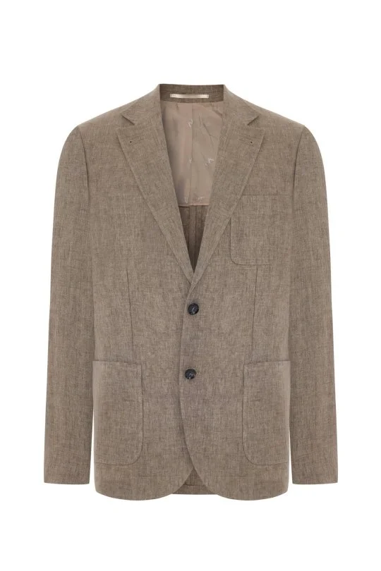 Hemington - Saf Keten İtalyan Kumaş Kahverengi Blazer Ceket (9)