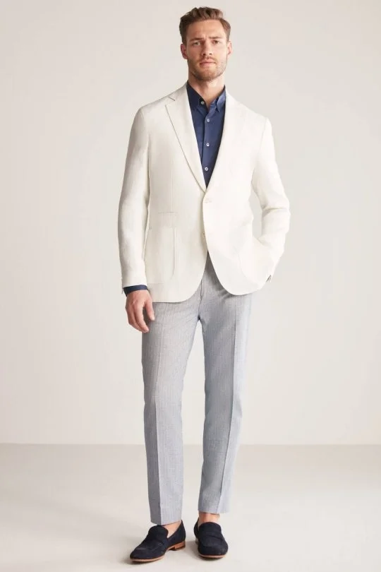 Hemington - Saf Keten Kırık Beyaz Yazlık Blazer Ceket