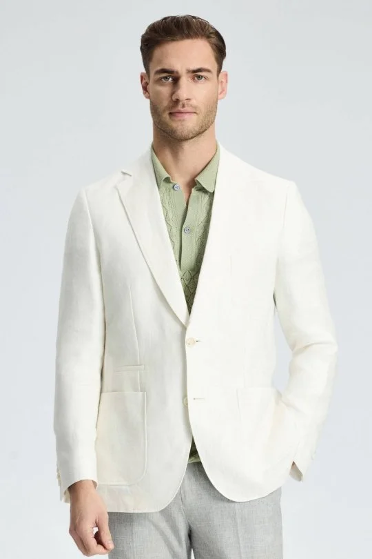 Hemington - Saf Keten Kırık Beyaz Yazlık Blazer Ceket