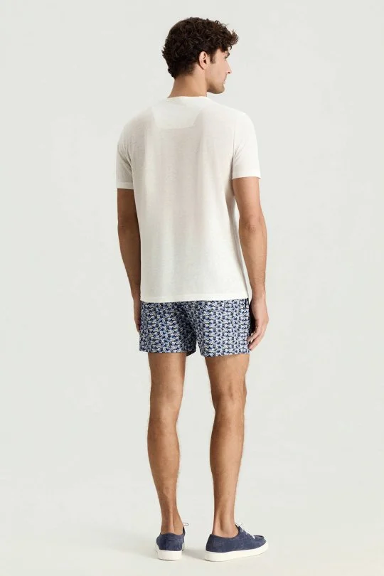 Saf Keten Kırık Beyaz Bisiklet Yaka T-Shirt