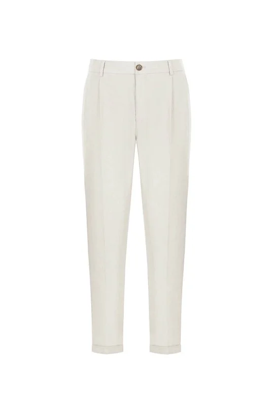 Hemington - Saf Keten Krem Rengi Pileli Pantolon (6)