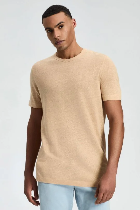 Hemington - Saf Keten Kum Rengi Bisiklet Yaka T-Shirt (1)