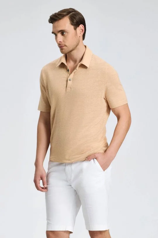 Hemington - Saf Keten Kum Rengi Polo Yaka T-Shirt (3)