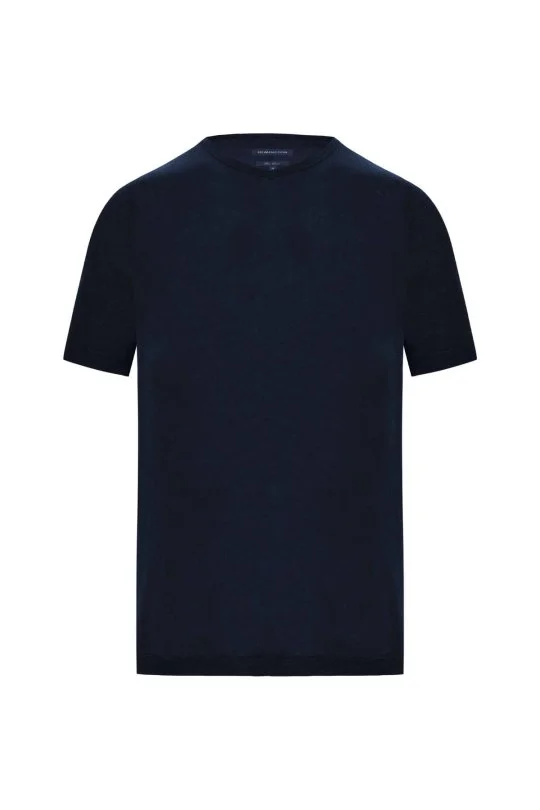 Hemington - Saf Keten Lacivert Bisiklet Yaka T-Shirt (7)
