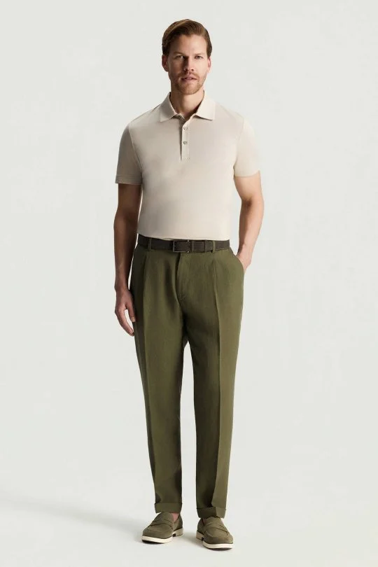 Hemington - Saf Keten Haki Pileli Pantolon (1)