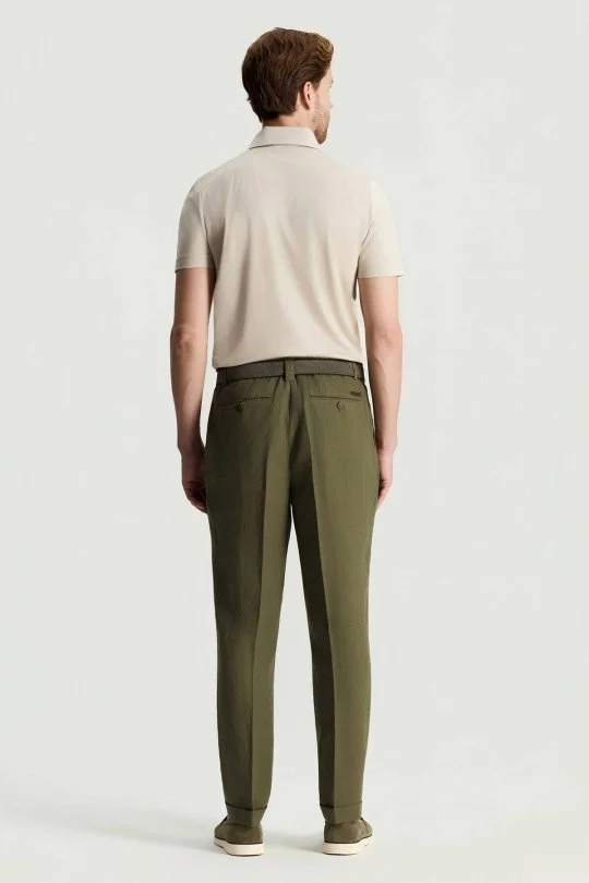 Hemington - Saf Keten Haki Pileli Pantolon (5)