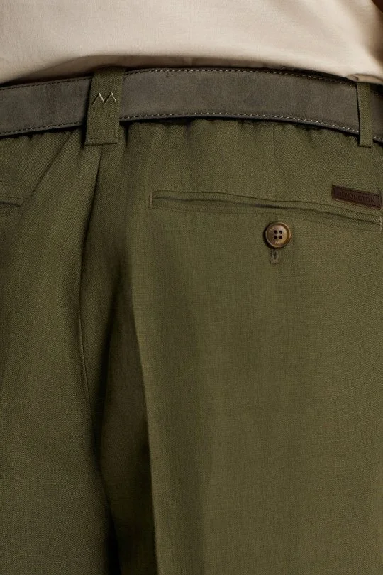 Hemington - Saf Keten Haki Pileli Pantolon (4)