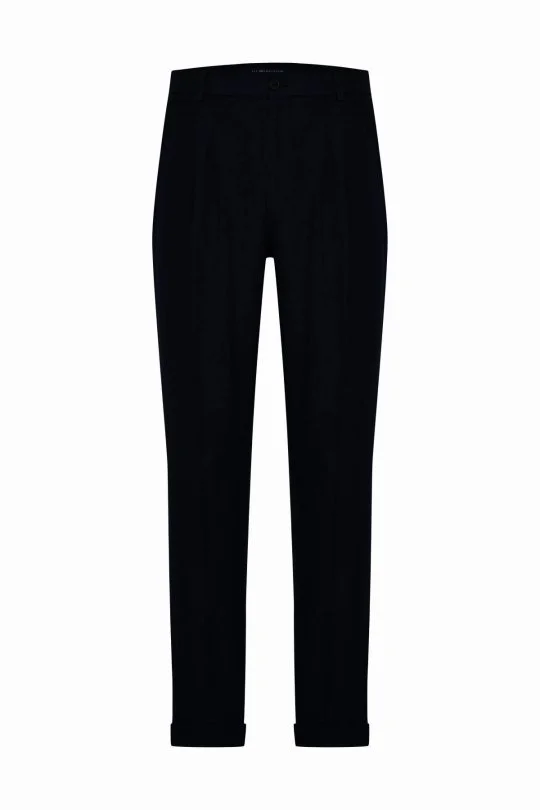 Saf Keten Siyah Pileli Pantolon