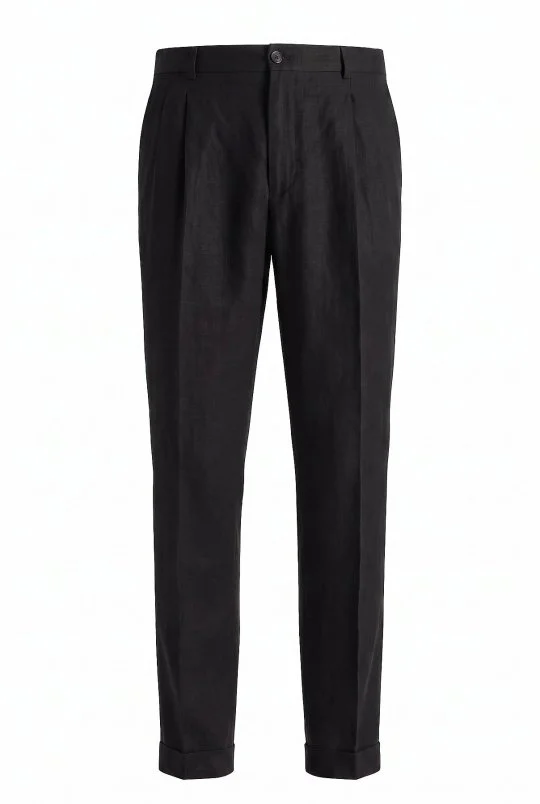 Hemington - Saf Keten Siyah Pileli Pantolon (6)