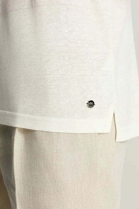 Saf Keten Beyaz Polo Yaka T-Shirt