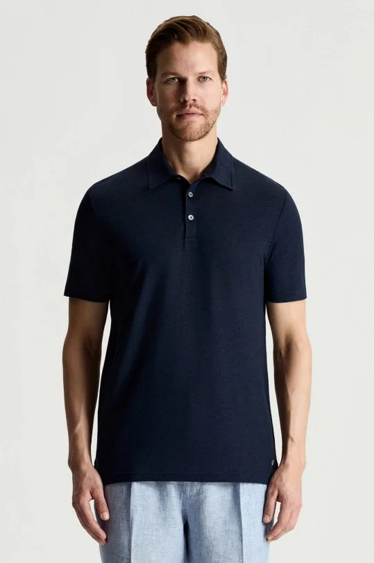 Hemington - Saf Keten Lacivert Polo Yaka T-Shirt (1)