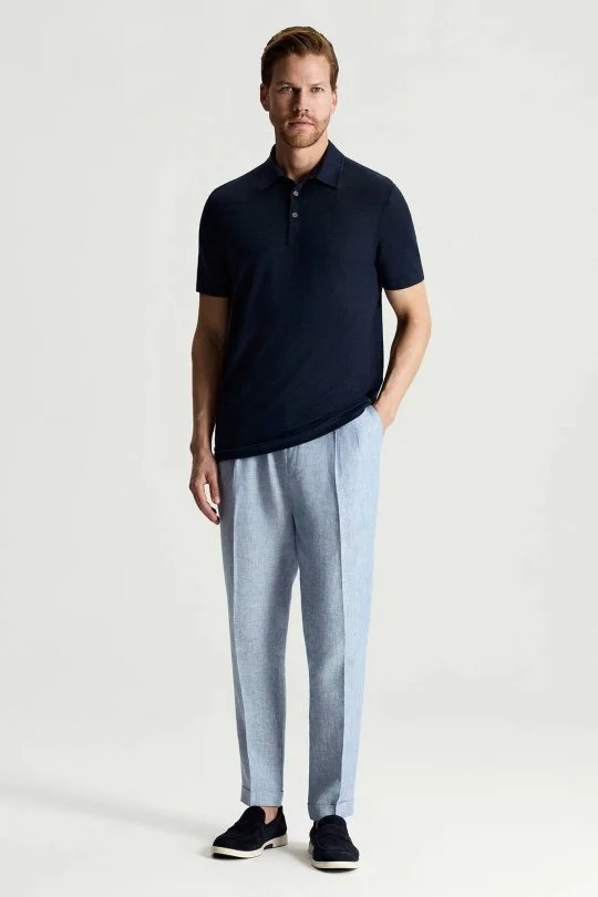 Hemington - Saf Keten Lacivert Polo Yaka T-Shirt (2)