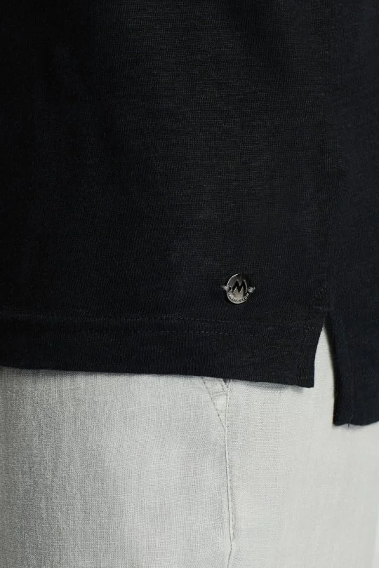 Saf Keten Siyah Polo Yaka T-Shirt