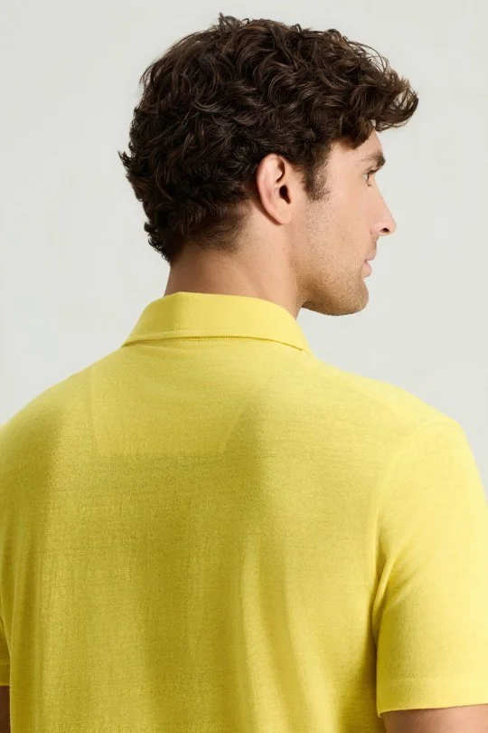 Saf Keten Sarı Polo Yaka T-Shirt