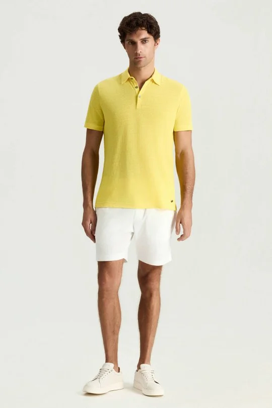 Saf Keten Sarı Polo Yaka T-Shirt