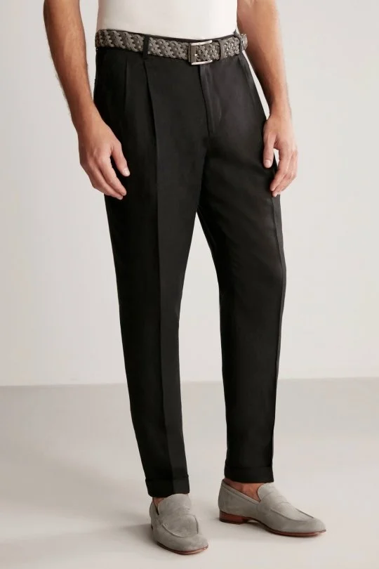 Hemington - Saf Keten Siyah Pileli Pantolon (4)