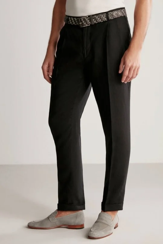 Hemington - Saf Keten Siyah Pileli Pantolon (3)