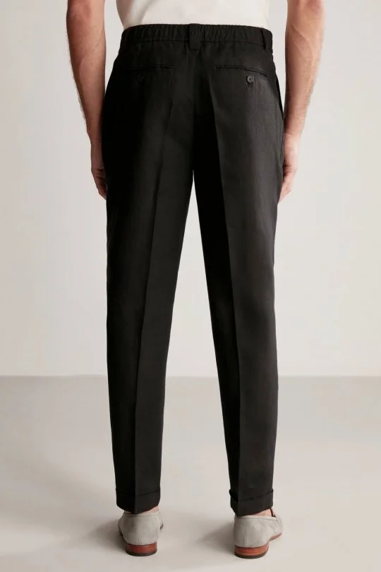 Hemington - Saf Keten Siyah Pileli Pantolon (6)